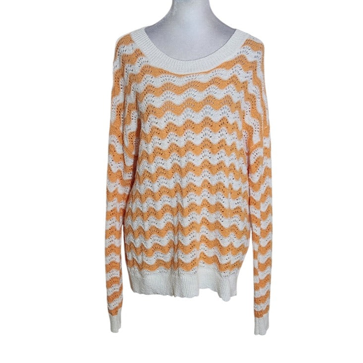 LOFT Orange and White Knit Sweater Size Large NWT