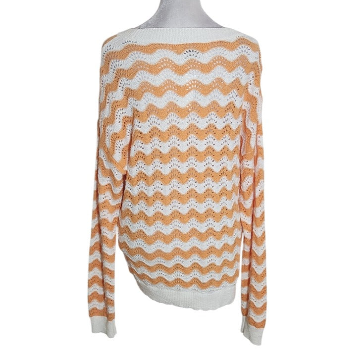 LOFT Orange and White Knit Sweater Size Large NWT