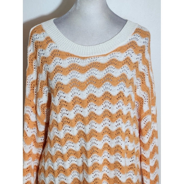 LOFT Orange and White Knit Sweater Size Large NWT