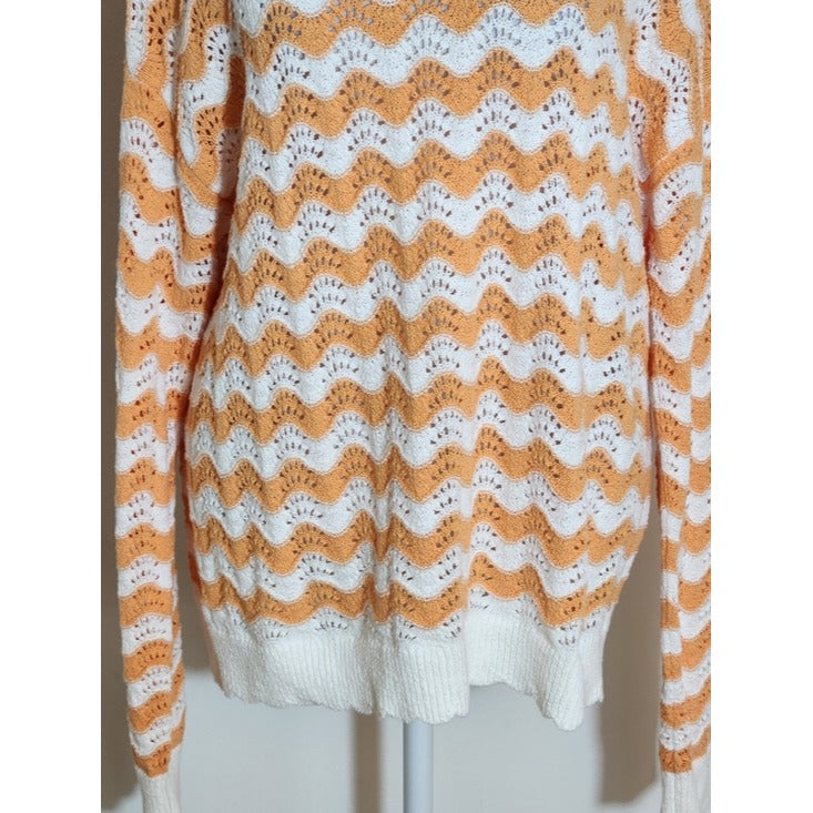LOFT Orange and White Knit Sweater Size Large NWT