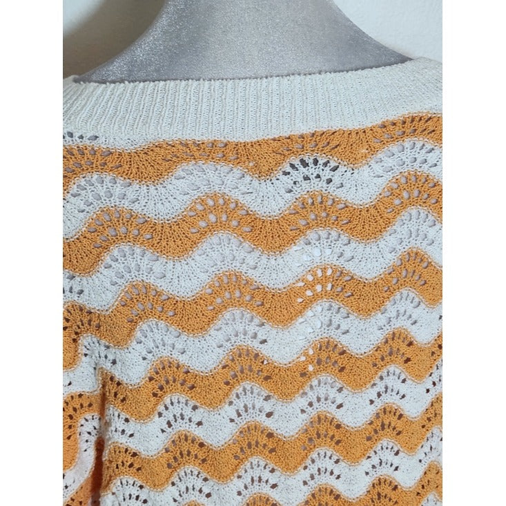 LOFT Orange and White Knit Sweater Size Large NWT