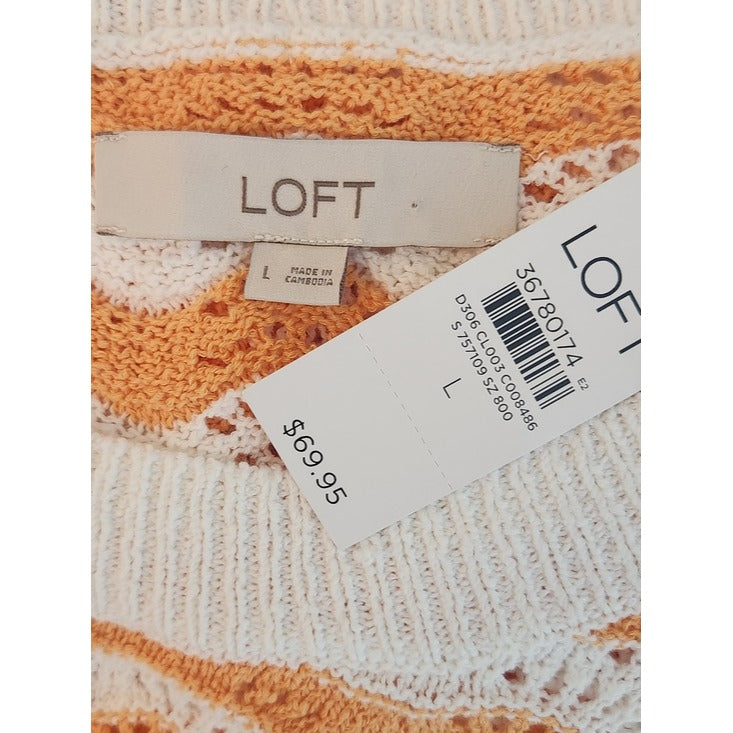 LOFT Orange and White Knit Sweater Size Large NWT