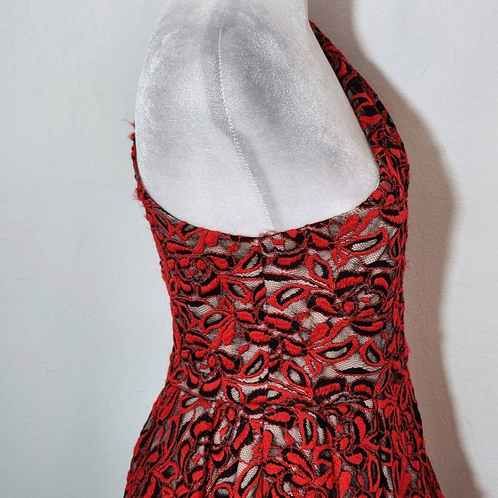 Madam X Red Lace One Shoulder Dress with Peplum NWT Size 6 Lace Cocktail Dress