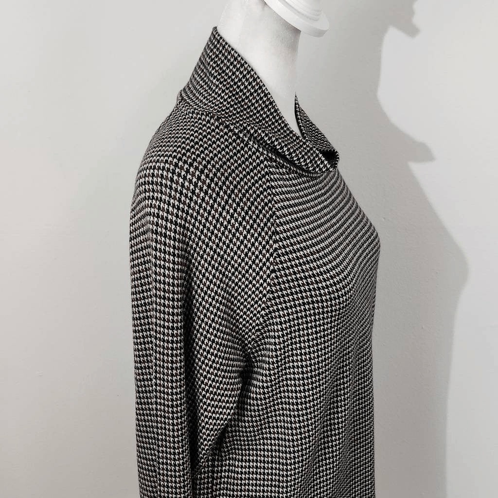 Lou & Grey Loft Brown and Black Houndstooth Knit Mock Turtleneck Top Size Small