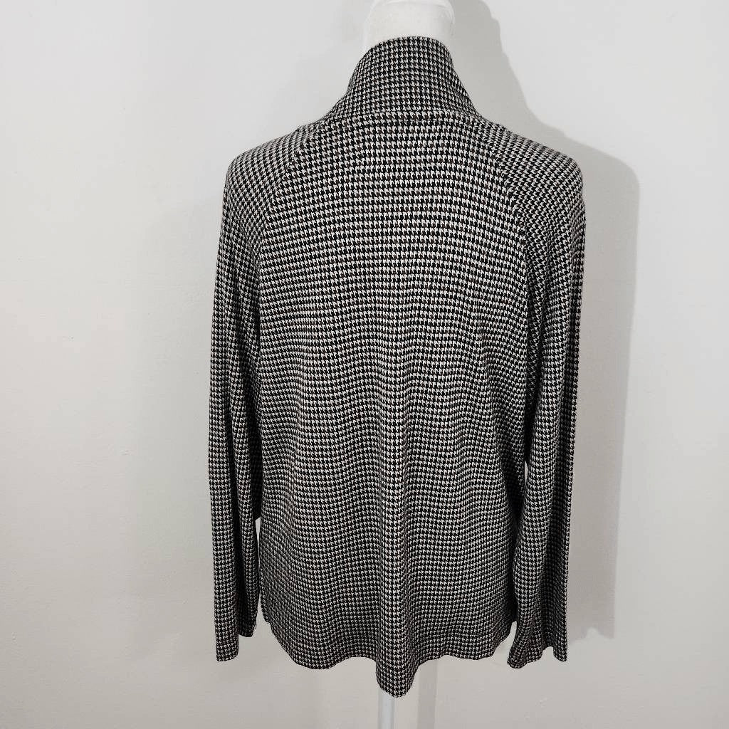 Lou & Grey Loft Brown and Black Houndstooth Knit Mock Turtleneck Top Size Small