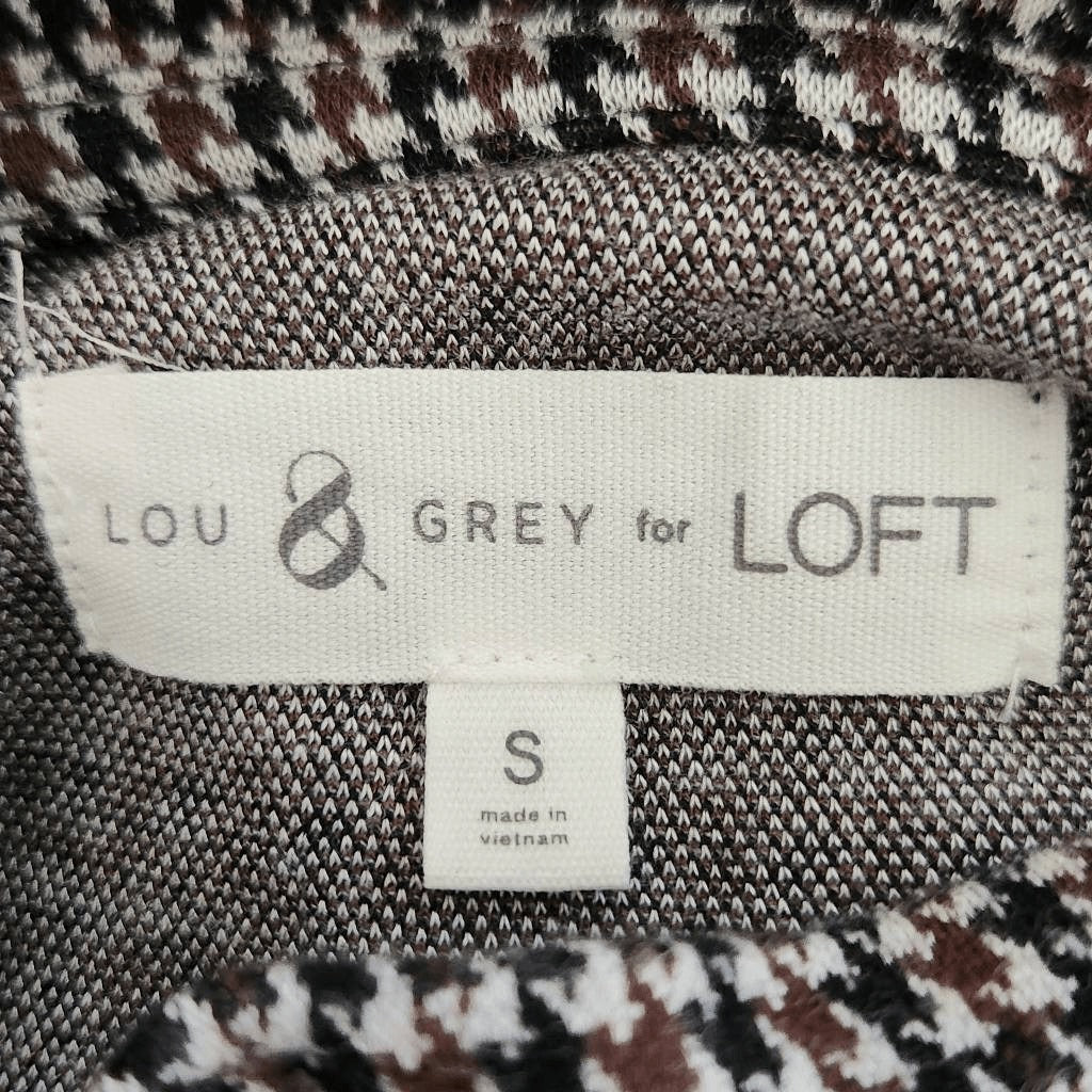 Lou & Grey Loft Brown and Black Houndstooth Knit Mock Turtleneck Top Size Small