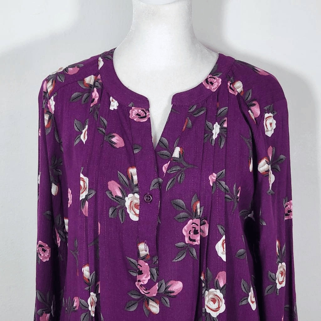 Fun2Fun Plum Floral Print Blouse Size Small NWOT Purple and Pink 3/4 Sleeve Top