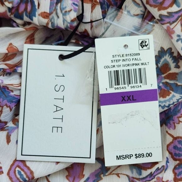 1 State Paisley Floral Blouse Size XXL New