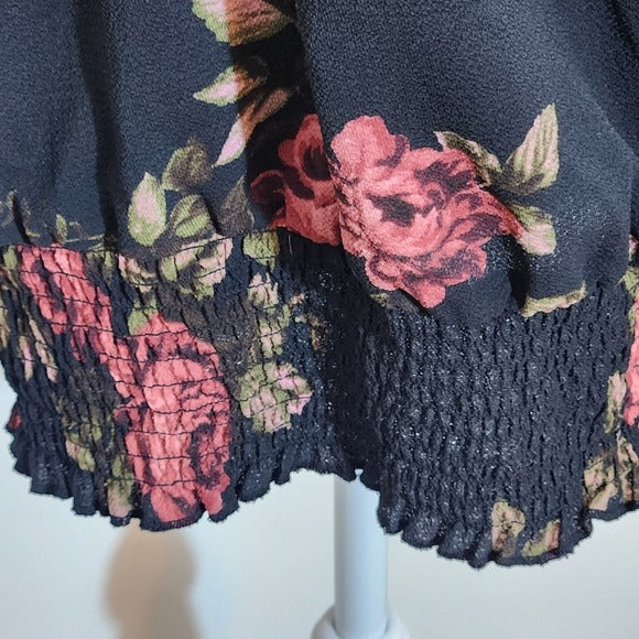 Love J Black Floral Print Off-Shoulder Black Blouse Size 2X Plus Size Floral Top