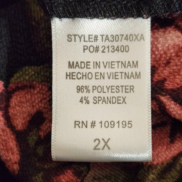 Love J Black Floral Print Off-Shoulder Black Blouse Size 2X Plus Size Floral Top