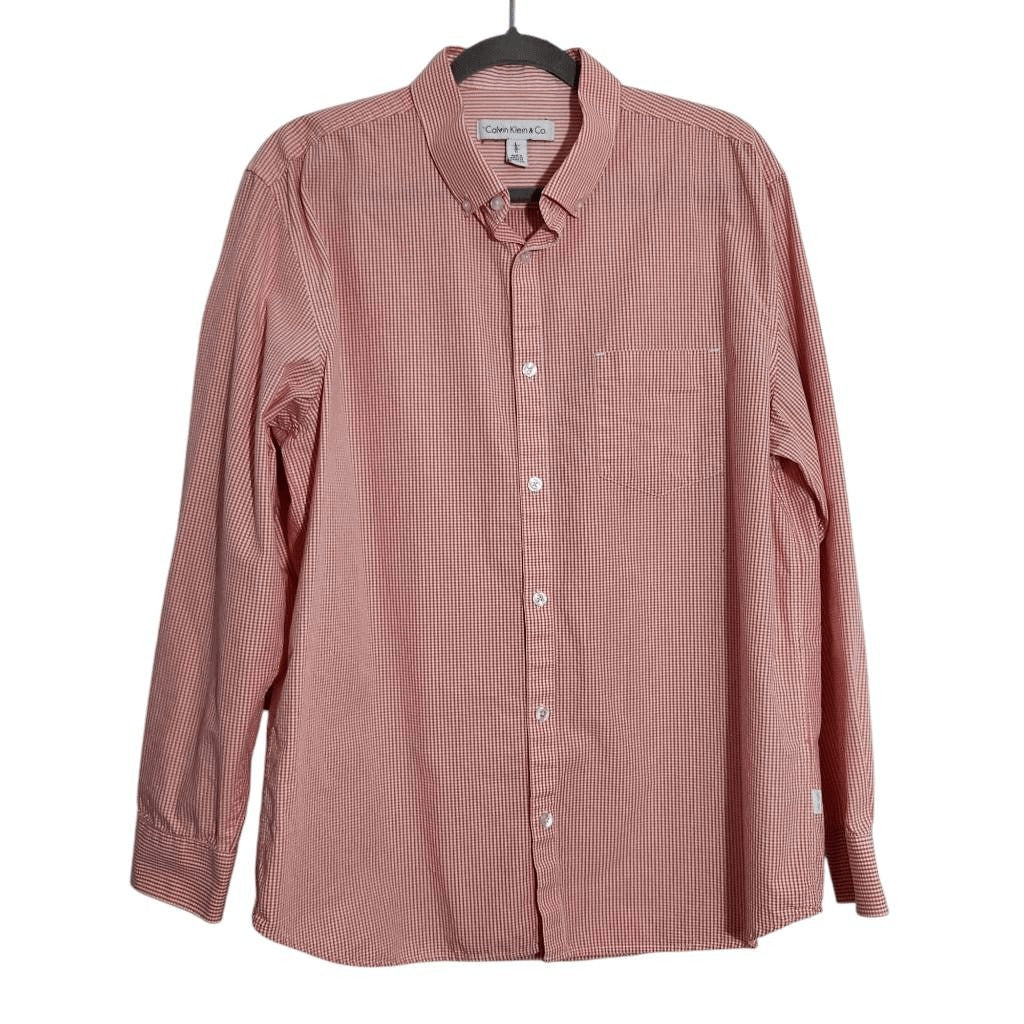 Calvin Klein Orange Gingham Button-Down Shirt Size Large Orange Button-Up Shirt