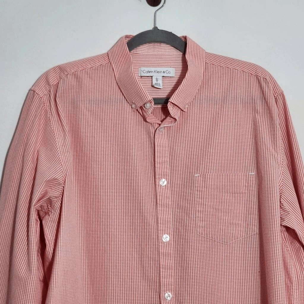 Calvin Klein Orange Gingham Button-Down Shirt Size Large Orange Button-Up Shirt