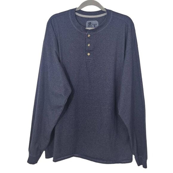 Hanes Navy Henley Size 2XL Hanes Beefy-T Dark Blue Cotton Henley