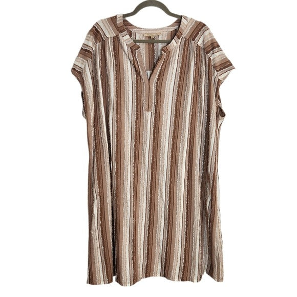 My Danielle Brown and White Textured Stripe Shift Dress Size XXL
