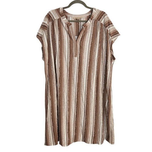 My Danielle Brown and White Textured Stripe Shift Dress Size XXL