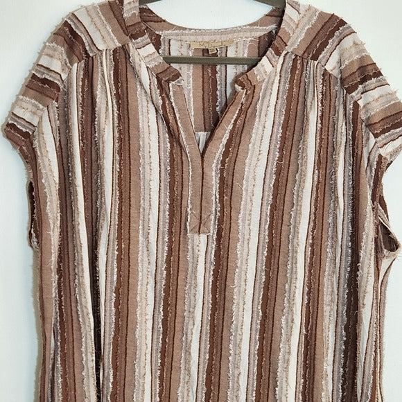 My Danielle Brown and White Textured Stripe Shift Dress Size XXL