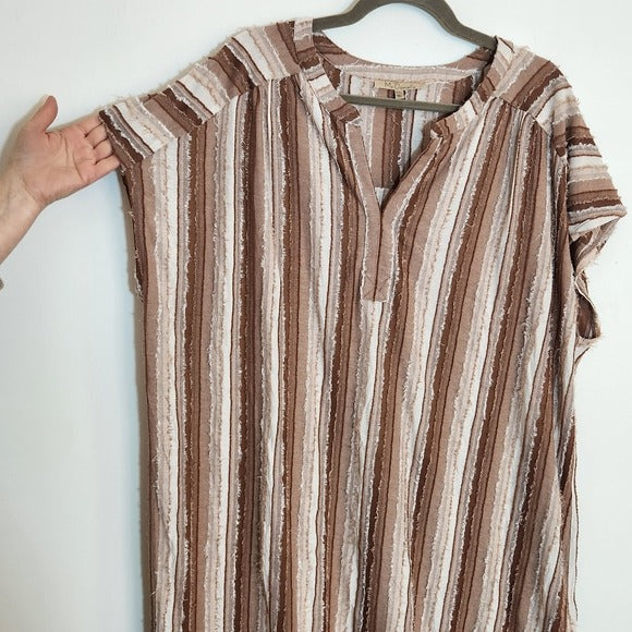 My Danielle Brown and White Textured Stripe Shift Dress Size XXL