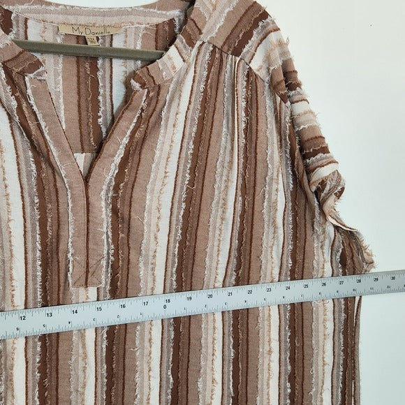 My Danielle Brown and White Textured Stripe Shift Dress Size XXL