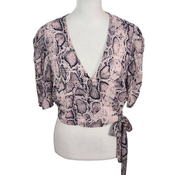 Aqua Pink Snakeskin Cropped Wrap Blouse Size Medium NWT Snakeskin Top