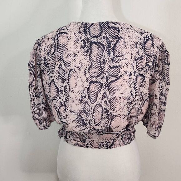 Aqua Pink Snakeskin Cropped Wrap Blouse Size Medium NWT Snakeskin Top