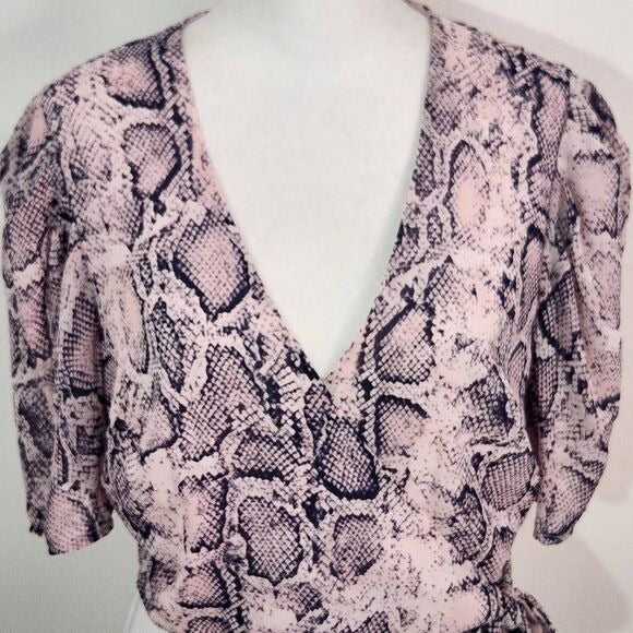 Aqua Pink Snakeskin Cropped Wrap Blouse Size Medium NWT Snakeskin Top