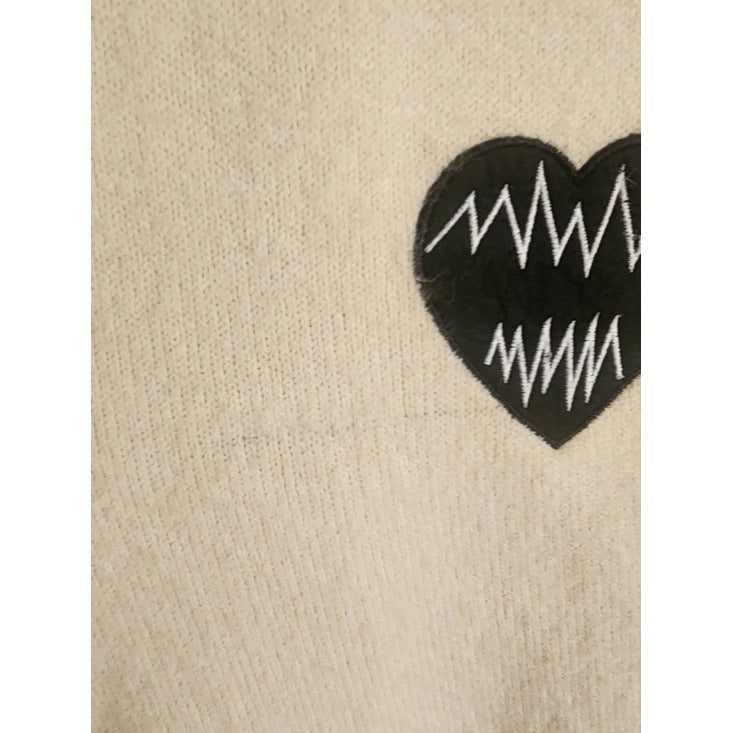 Easel Cream Heart Patch Oversized Fuzzy Sweater Size Large