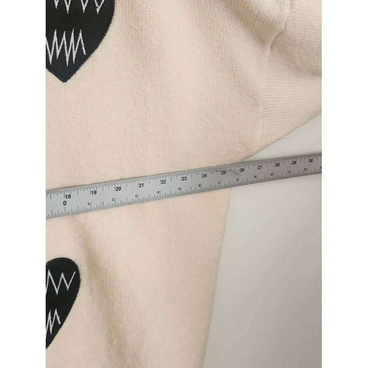 Easel Cream Heart Patch Oversized Fuzzy Sweater Size Large