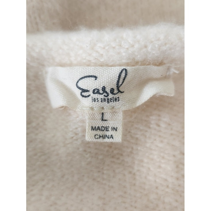 Easel Cream Heart Patch Oversized Fuzzy Sweater Size Large