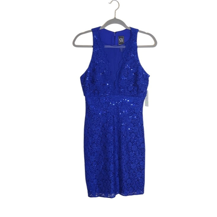 NW Royal Blue Sequin Lace Mini Dress Size 8 NWT
