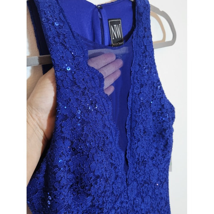 NW Royal Blue Sequin Lace Mini Dress Size 8 NWT