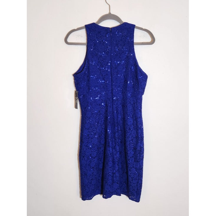 NW Royal Blue Sequin Lace Mini Dress Size 8 NWT
