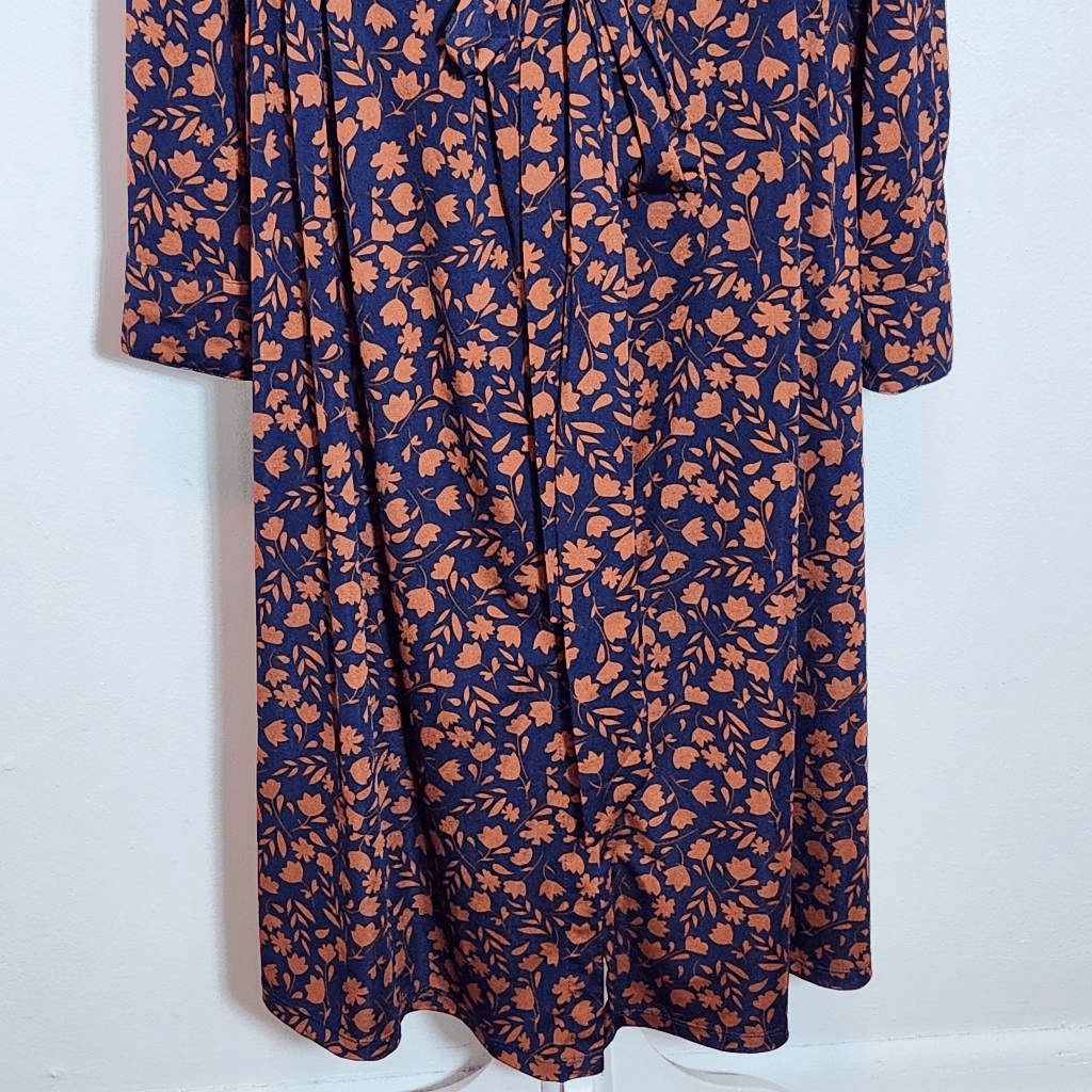 Eloquii Navy and Brown Floral Print Shirt Dress Size 20 Navy Tie-Waist Dress