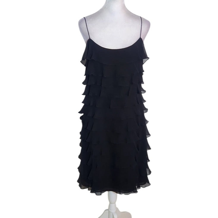 Ralph Lauren Black Silk Layered Ruffle Cocktail Dress Size 8 Wedding Guest Dress