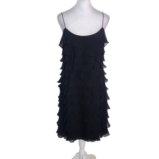 Ralph Lauren Black Silk Layered Ruffle Cocktail Dress Size 8 Wedding Guest Dress
