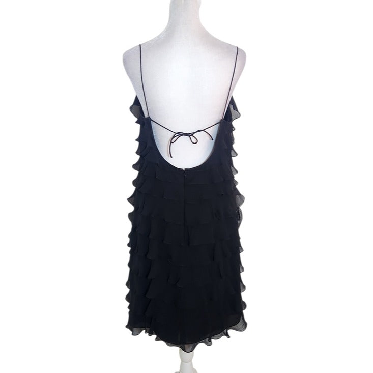 Ralph Lauren Black Silk Layered Ruffle Cocktail Dress Size 8 Wedding Guest Dress