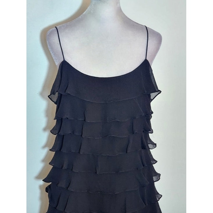 Ralph Lauren Black Silk Layered Ruffle Cocktail Dress Size 8 Wedding Guest Dress