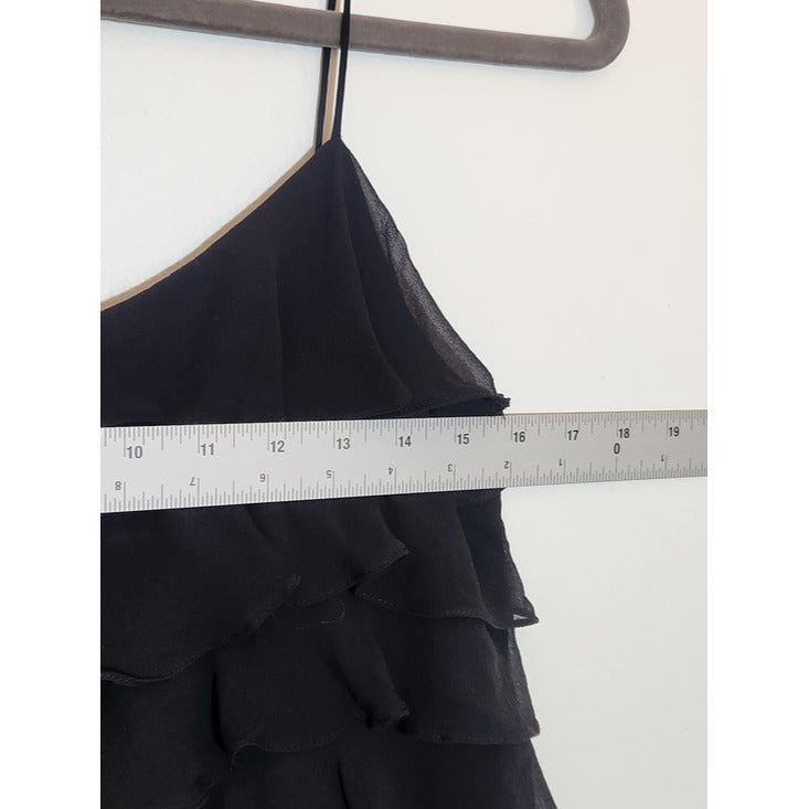 Ralph Lauren Black Silk Layered Ruffle Cocktail Dress Size 8 Wedding Guest Dress