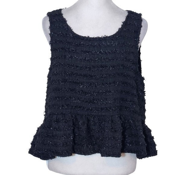 Mable Black Textured Top with Peplum Size Medium Black Sleeveless Peplum Blouse