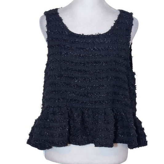 Mable Black Textured Top with Peplum Size Medium Black Sleeveless Peplum Blouse