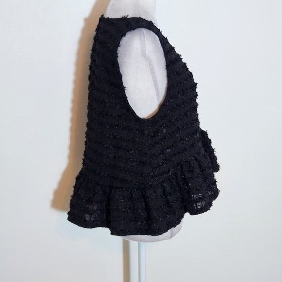 Mable Black Textured Top with Peplum Size Medium Black Sleeveless Peplum Blouse