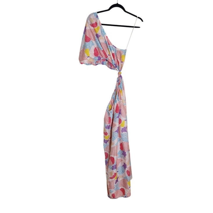 America & Beyond Pink Patchwork Print Boho One Shoulder Maxi Dress Sz Large NWT