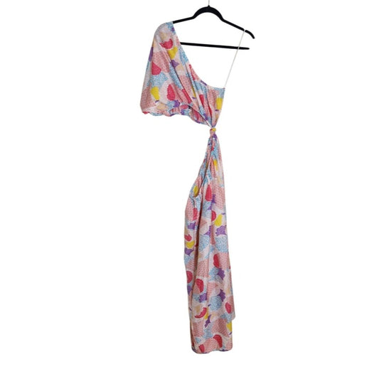 America & Beyond Pink Patchwork Print Boho One Shoulder Maxi Dress Sz Large NWT