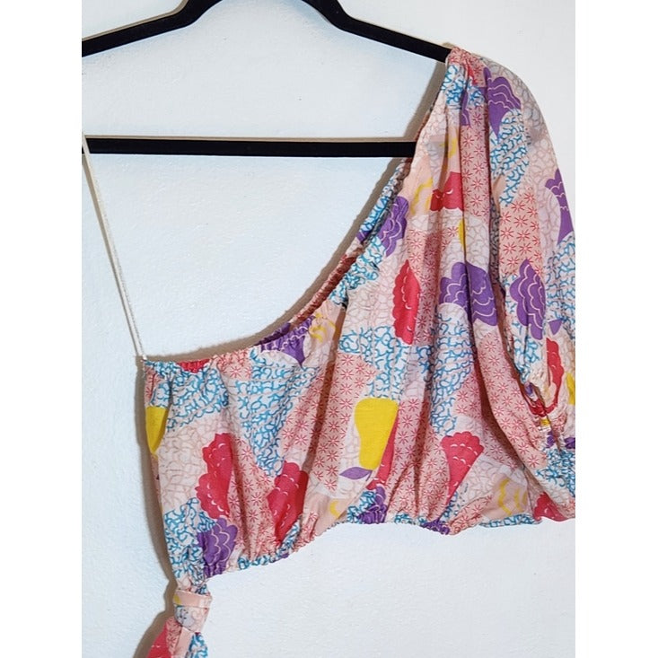 America & Beyond Pink Patchwork Print Boho One Shoulder Maxi Dress Sz Large NWT