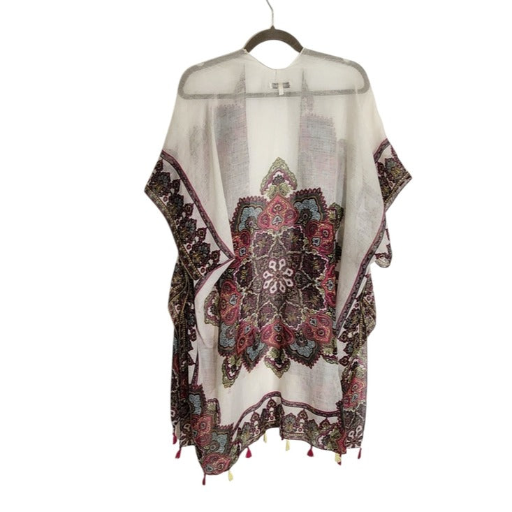 Woven Heart Multicolor Boho Kimono with Tassel Hem One Size