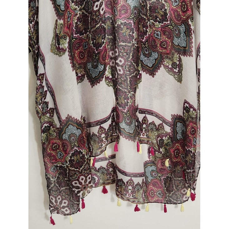 Woven Heart Multicolor Boho Kimono with Tassel Hem One Size