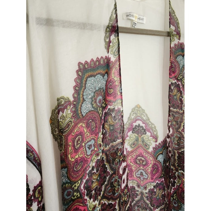 Woven Heart Multicolor Boho Kimono with Tassel Hem One Size