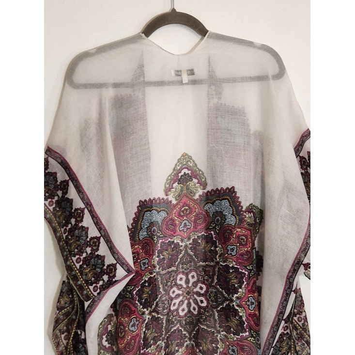 Woven Heart Multicolor Boho Kimono with Tassel Hem One Size