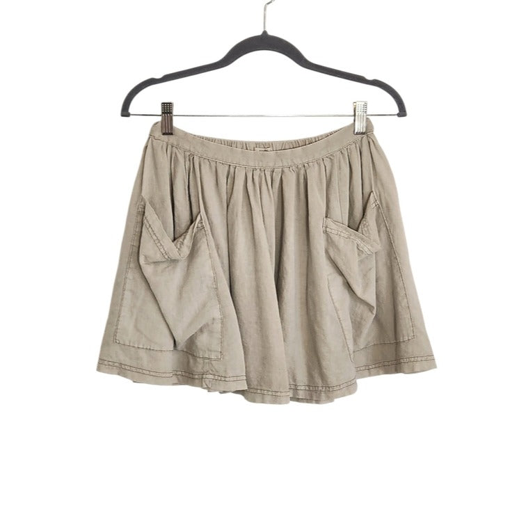 Ecote Linen Blend Beige Pull-on Mini Skirt with Oversized Pockets Size Medium