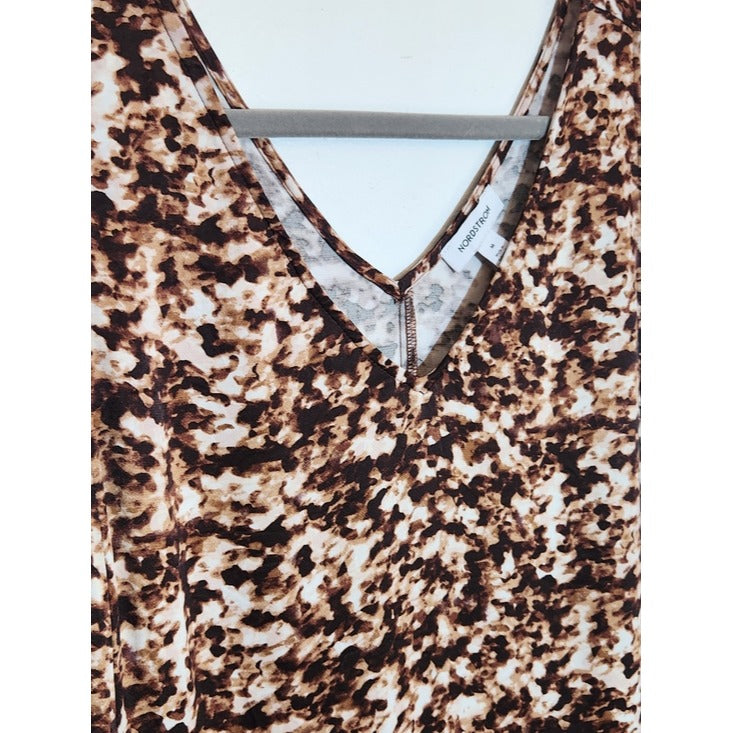 Nordstrom Brown and Cream Abstract Leopard Print Tank Top Size Medium