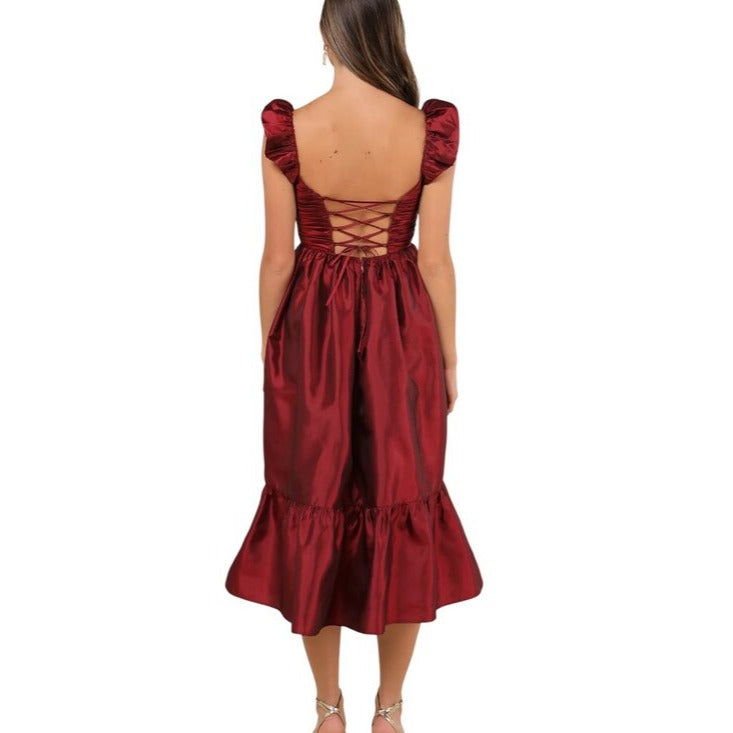 Lulus Burgundy Lace-up Back Midi Party Dress NWT Size XL Wedding Guest Dress